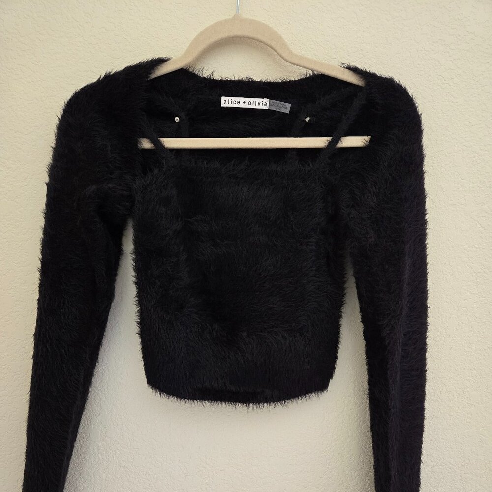 Alice + Olivia Cropped Tank & Cropped Long Sleeve Sweater Set – Size XS (Black S
